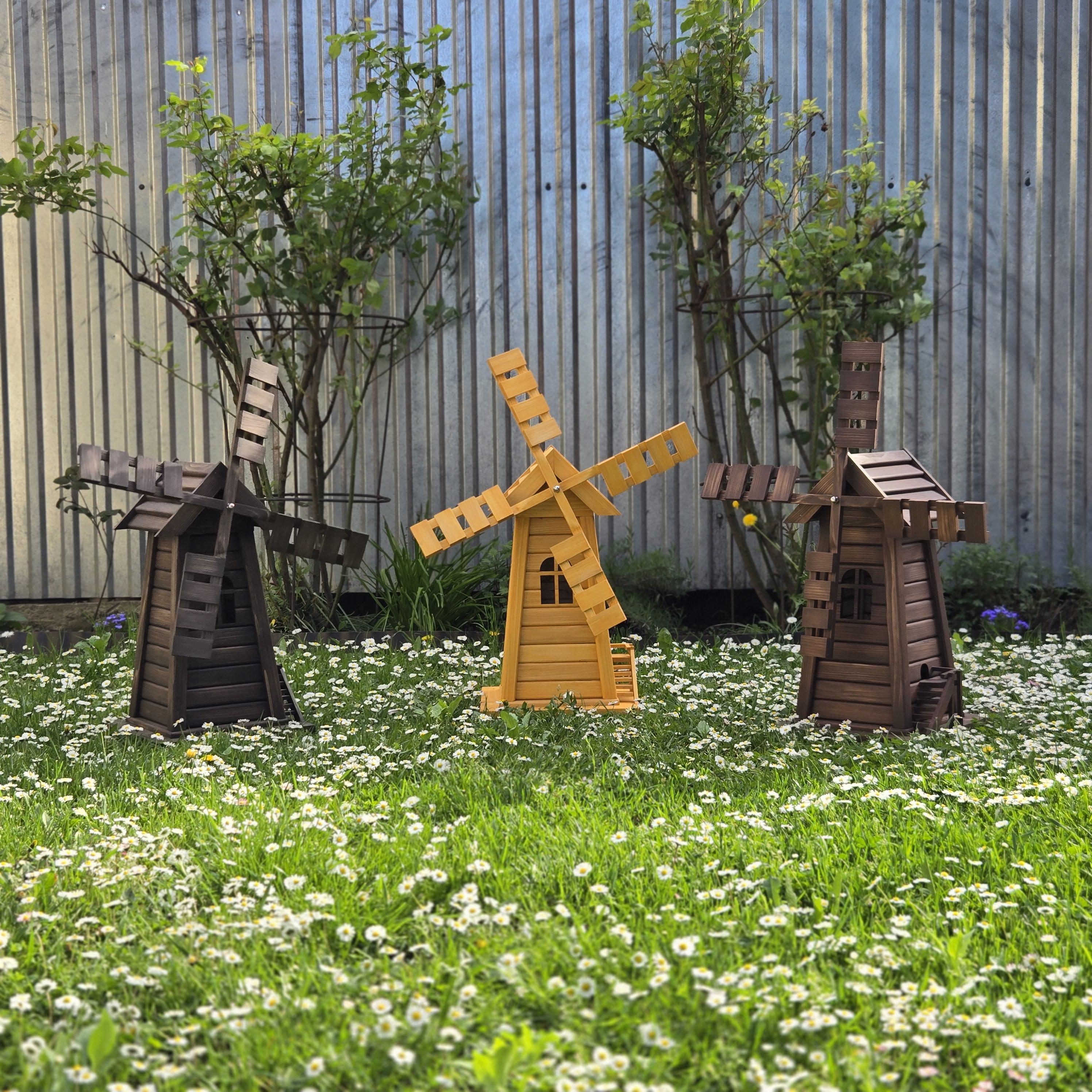 Handcrafted Spruce Wood Windmill | Rustic Garden Decor