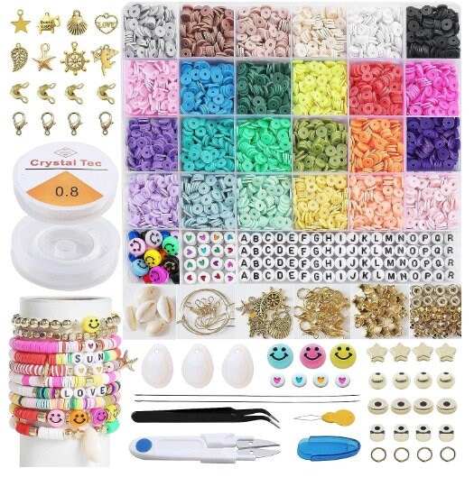 5800 PCS Clay Beads Bracelet Making Kit, 24 Colors Flat Preppy Beads  Friendship