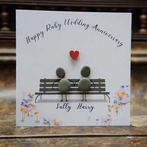 Personalised Ruby Wedding Anniversary Pebble Card - Anniversary Pebble Art Gift - 40th Wedding Anniversary - Anniversary Gifts