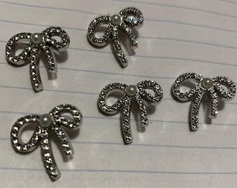 Set of 5 Vintage Faux Rhinestone/Pearl Bow Buttons