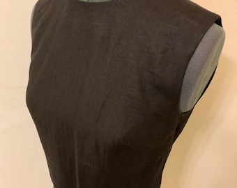 Vintage Barneys NY BASCO Hong Kong Tailored Linen Sleeveless Crop Top Womens S--Black