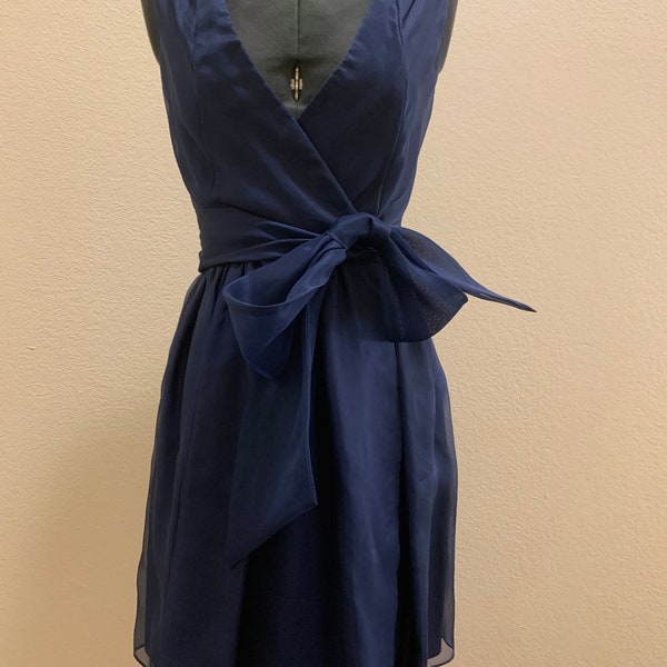Vintage 100% Silk Ann Taylor ABS Collection Midnight Blue Cocktail Dress Size 2