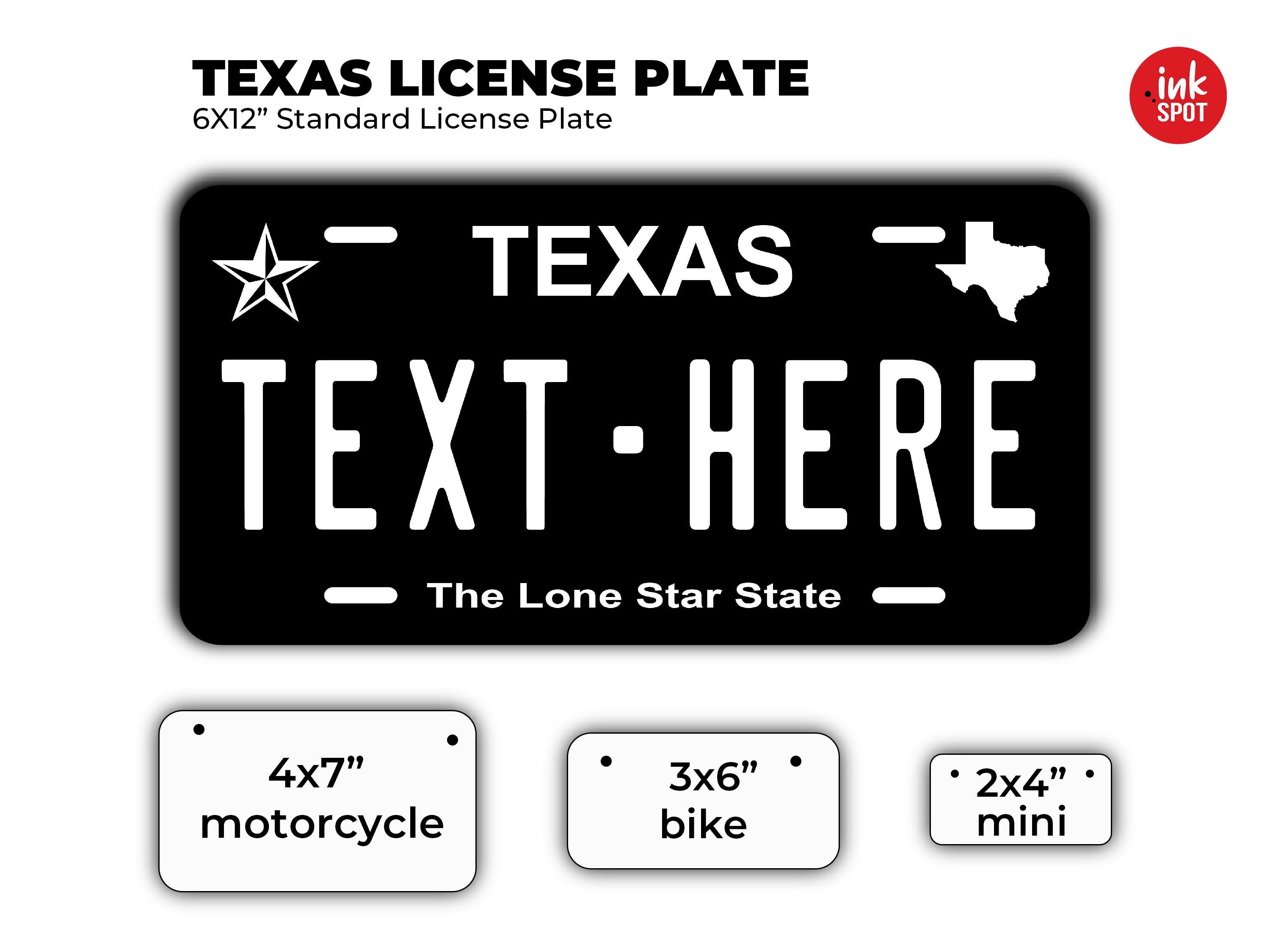 Black Texas Custom License Plate - Texas Christmas Gift for Car/truck Vehicle, motorcycle, and bike