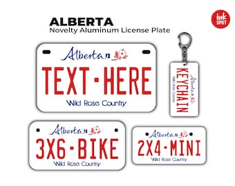 Novelty Alberta Custom License Plate | Personalized ATV, Motorcycle, bike, Mini Magnet & Keychain | UV-protected Aluminum
