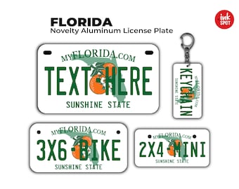 Novelty Florida Custom License Plate | Personalized ATV, bike, Mini & Keychain | UV-protected Aluminum