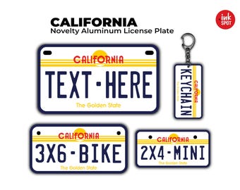 Neuheit California Custom Nummernschild | Personalisierte ATV, Fahrrad, Mini & Schlüsselbund | UV-geschütztes Aluminium