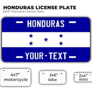 Honduras Flag 2 Custom License Plate - Honduras bandera Placas for Car/truck Vehicle, motorcycle, and bike