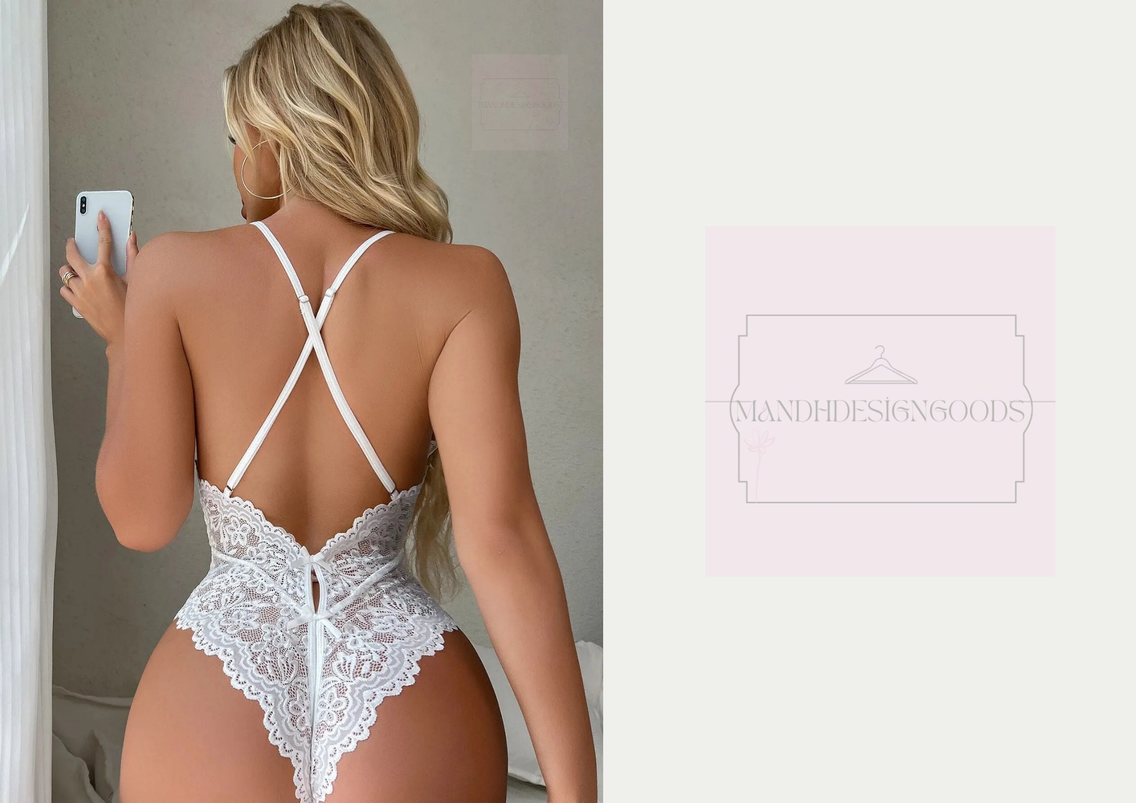 White Lace Open Back Thong Bodysuit