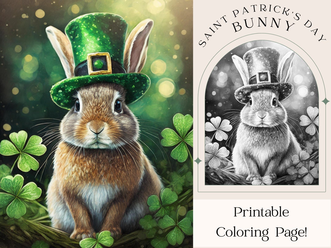 Saint Patrick's Day Bunny Coloring Page Cute Coloring Page, Luck of the
