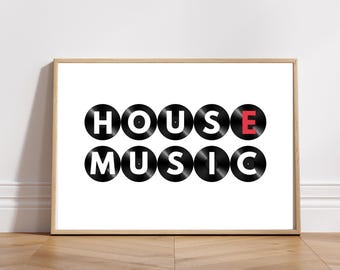 House Music Prints Poster, Vinyl Record Wall Art, Dance Music Poster, DJ Decor, Club Night Art Gallery Wall Minimalist Typography Wall Decor