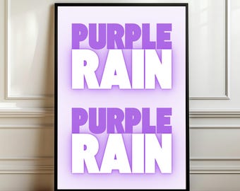 Purple rain print poster, Prince Inspired Wall Art, Retro Music Poster, Typography Print, 80s Song Lyrics Gallery Wall Music Lover Gift