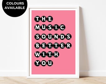 The Music Sounds Better With You print poster, Stardust song lyrics, Music Wall Art, Vinyl Record Poster, Retro Dance Decor, Gallery Wall