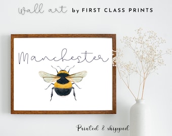Manchester bee poster print, Manchester print, Bee print, Worker bee, Mancunian print, Manchester Bee wall art