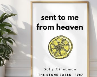 Sally Cinnamon print, Stone Roses Poster, Stone Roses wall art, song lyrics print, stone roses print, indie music print, music lyrics print