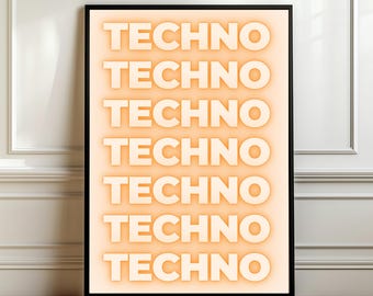 Techno Music Print Poster, Music Prints, Techno Wall Art Rave Decor Gallery Wall Party Room Art DJ Gift Living Room Poster gift techno lover