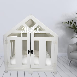 Modern Wooden Indoor Dog House Bed with Door, Crate and Kennel Furniture