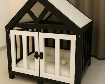 Wooden Pet House Handmade Dog Crate with Custom Name Sign