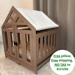 Modern Wooden Indoor Dog House Bed with Door, Crate and Kennel Furniture