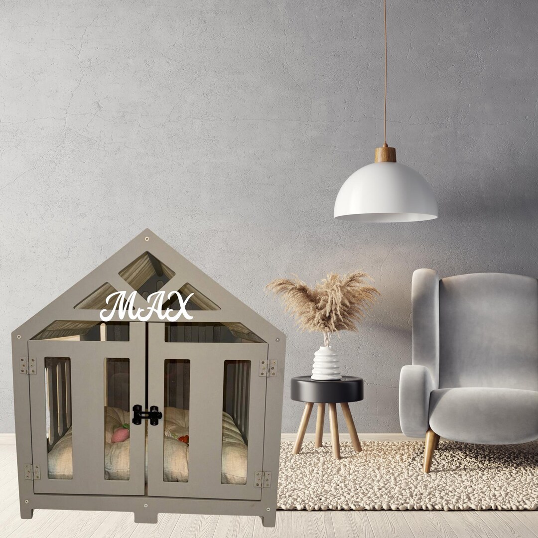 Durable and Creative Wooden Dog Crate Designs - Etsy - Dog Crate With Comfortable Patchwork Design