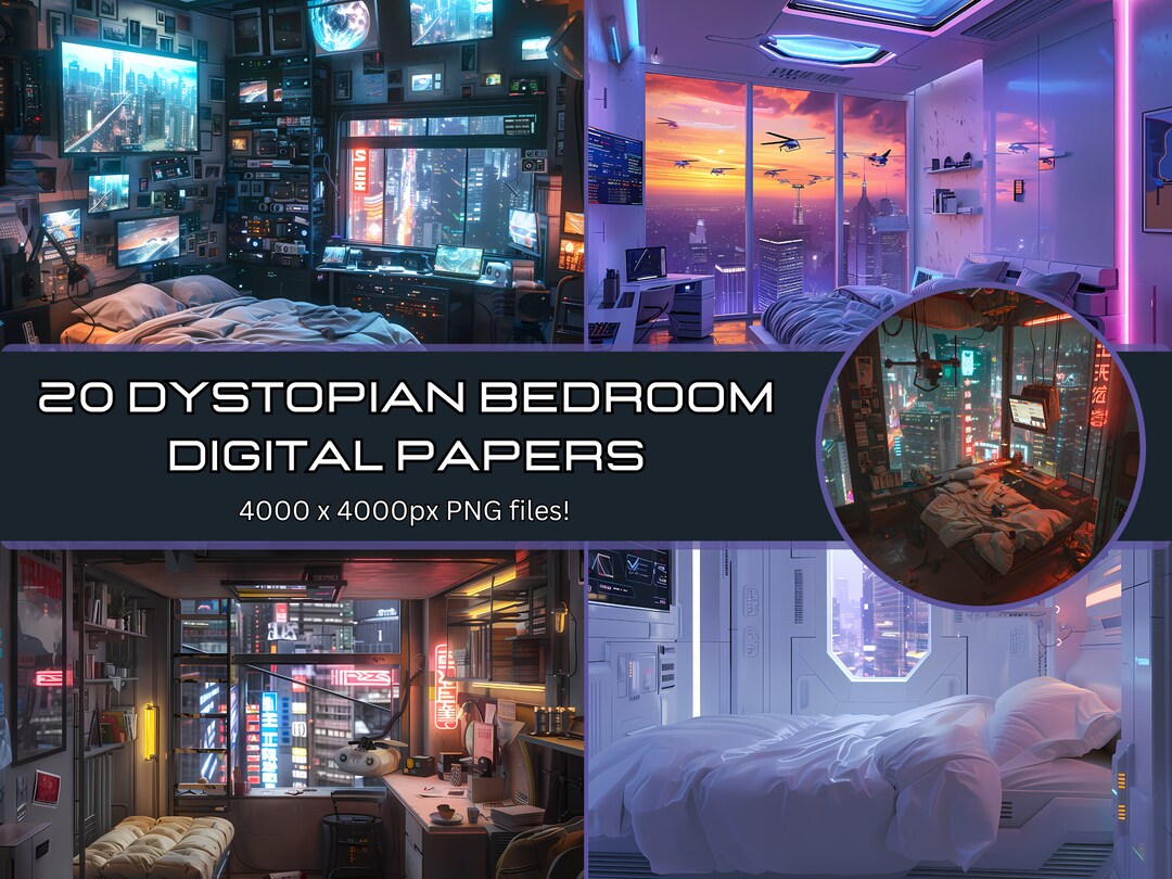 Dystopian Bedroom Views - Digital Papers - 20 Designs - Commercial Use ...