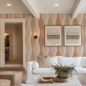 Warm Tan and Brown Wallpaper | Neutral Toned Striped Waves Decor, Pre-Pasted or Peel & Stick Wallpaper
