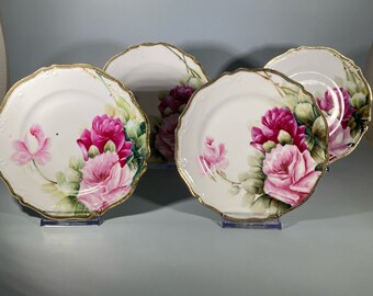 Vintage 1911 Noritake Bread Plates Signed  Floral Design with Gold Trim