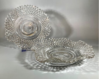 Vintage Indiana Pressglas Candy Dish Diamantschnitt Sägezahnkante 2er-Set