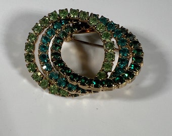 Broche vintage dorée 3 nuances de vert triple cercle