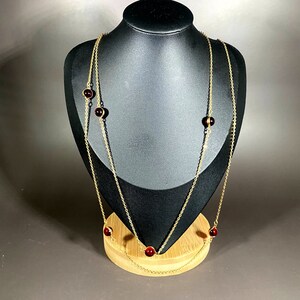 Vintage 44 Inch Avon Red Round Bead Gold Tone Necklace