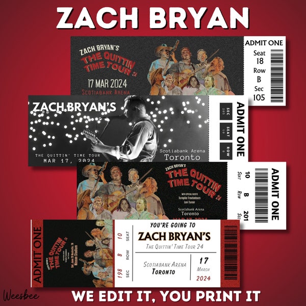 PERSONALIZED Zach Bryan Concert Ticket Stub Gift Souvenir,Zach Bryan,The Quittin Time Tour Ticket Stub,Printable pdf Surprise,Concert Ticket