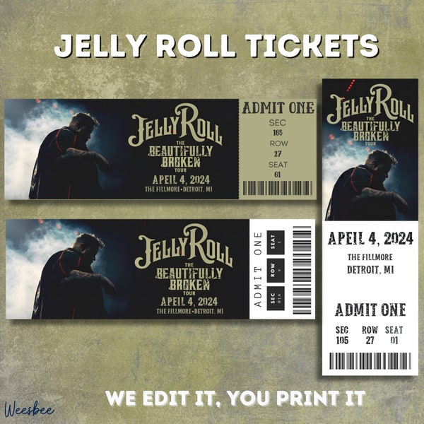 Printable Jelly Roll Ticket The Beautifully Broken Tour, Personalized Music Concert Show Surprise Gift Reveal,Personalized Keepsake Download
