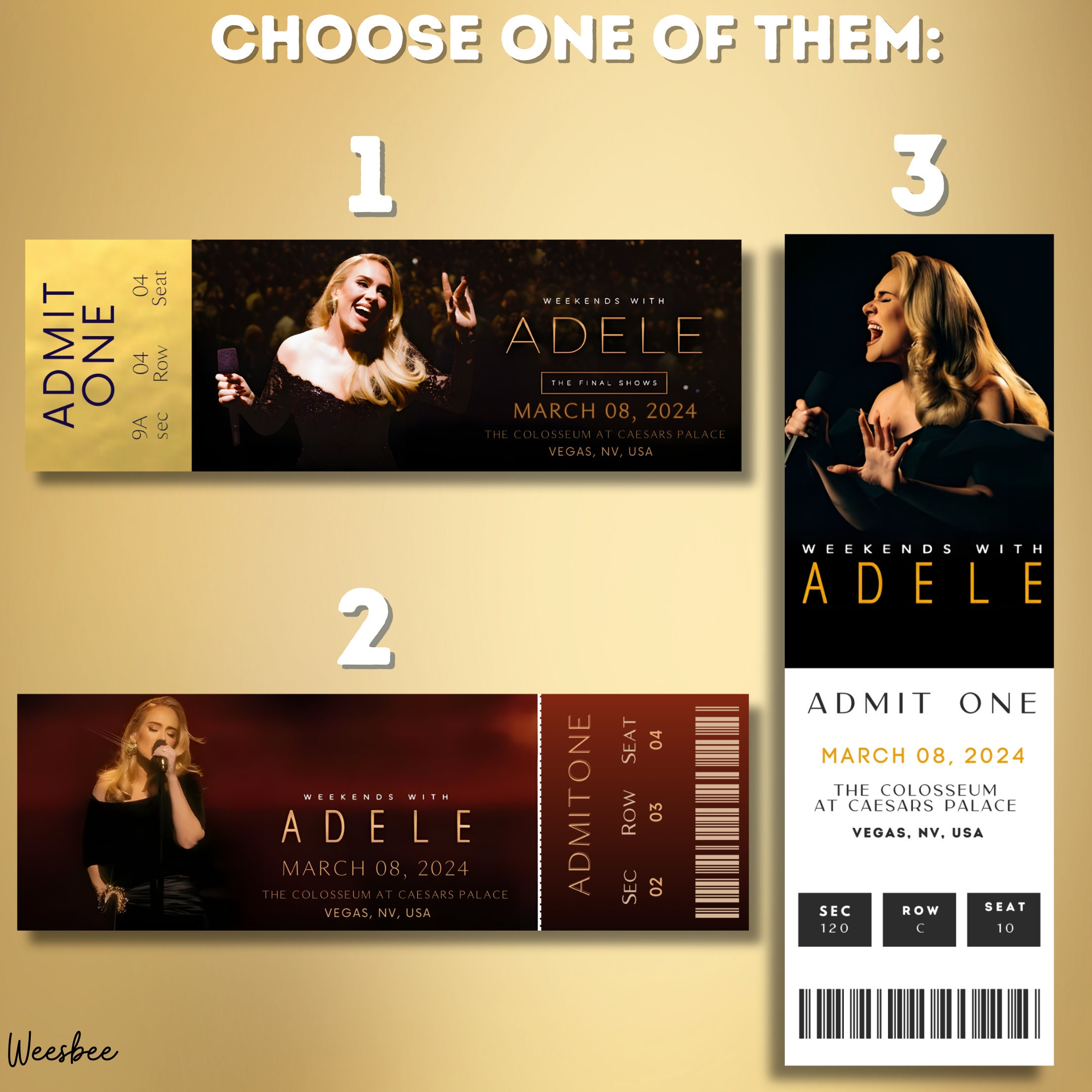 Customizable Adele Concert Ticket Stub Souvenir, Weekends With Adele in