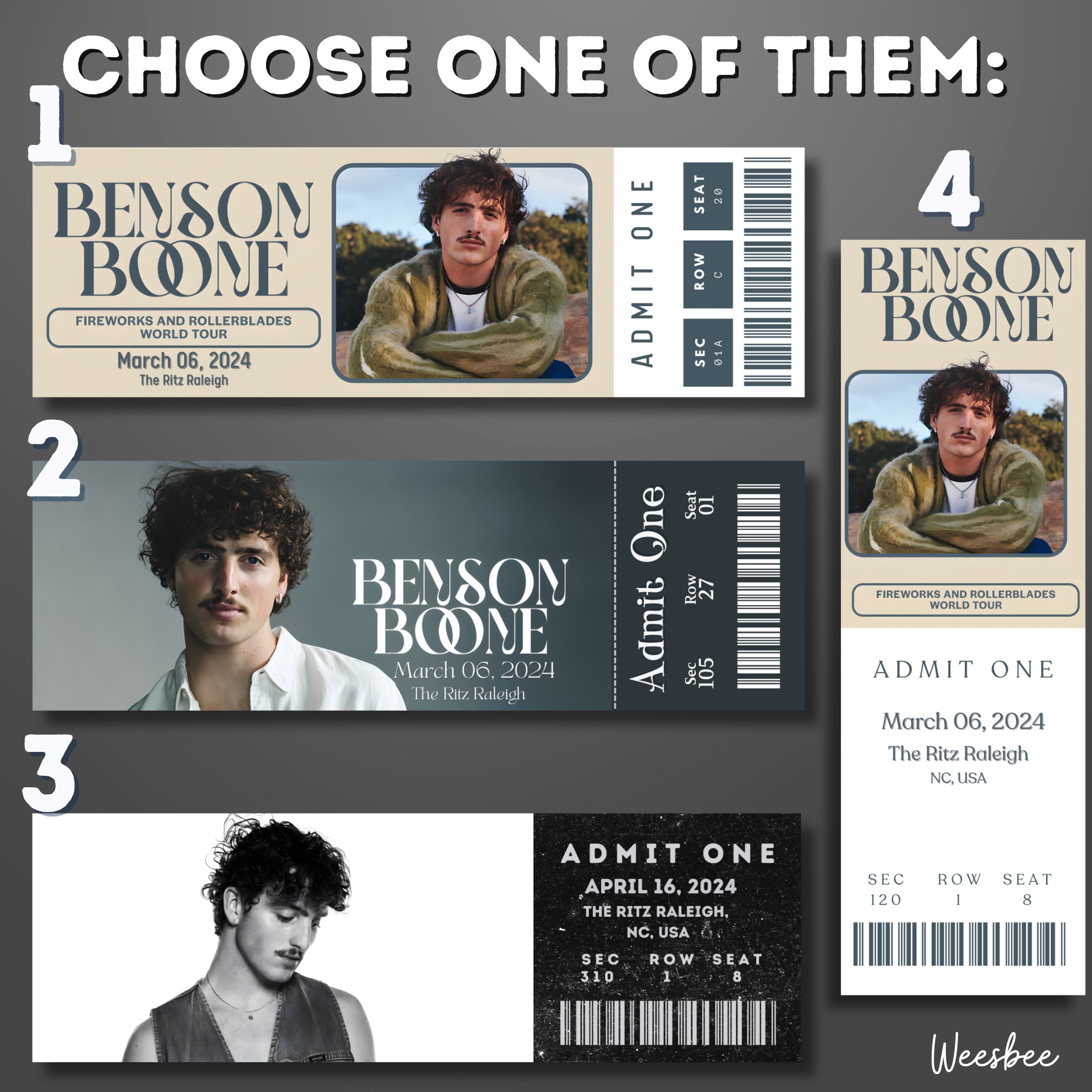 Printable Benson Boone Ticket Fireworks and Rollerblades Tour