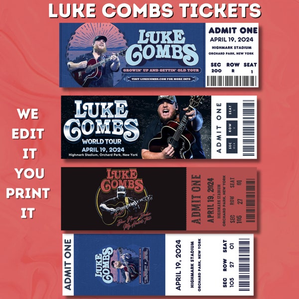 Personalized Luke Combs Tour 2024 Ticket, Growin' Up and Gettin' Old Tour,Luke Combs Concert Ticket,Luke Combs Ticket, Printable Ticket Gift