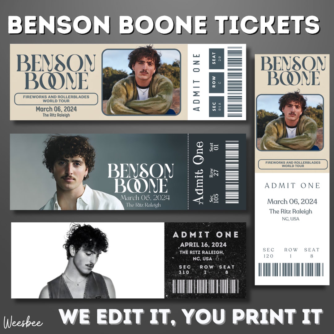Printable Benson Boone Ticket Fireworks and Rollerblades Tour,personalized Music Concert Show