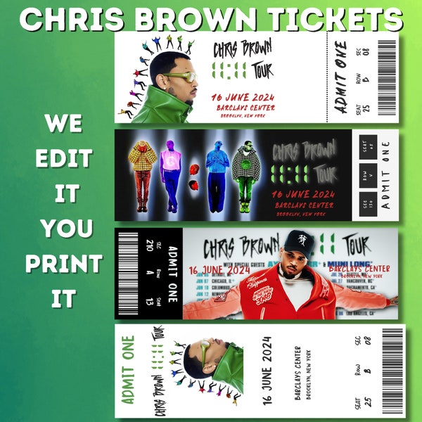 Printable Chris Brown Ticket The 11:11 Tour , Personalized Music Concert Show Surprise Gift Reveal Personalized Keepsake , Instant Download