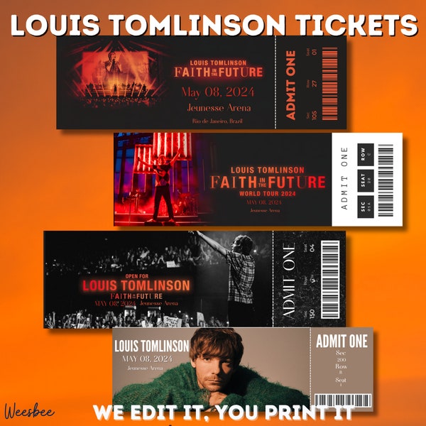 Louis Tomlinson Faith in the Future Tour, Fan Souvenir Concert ticket customizable,Louis Tomlinson Concert ticket