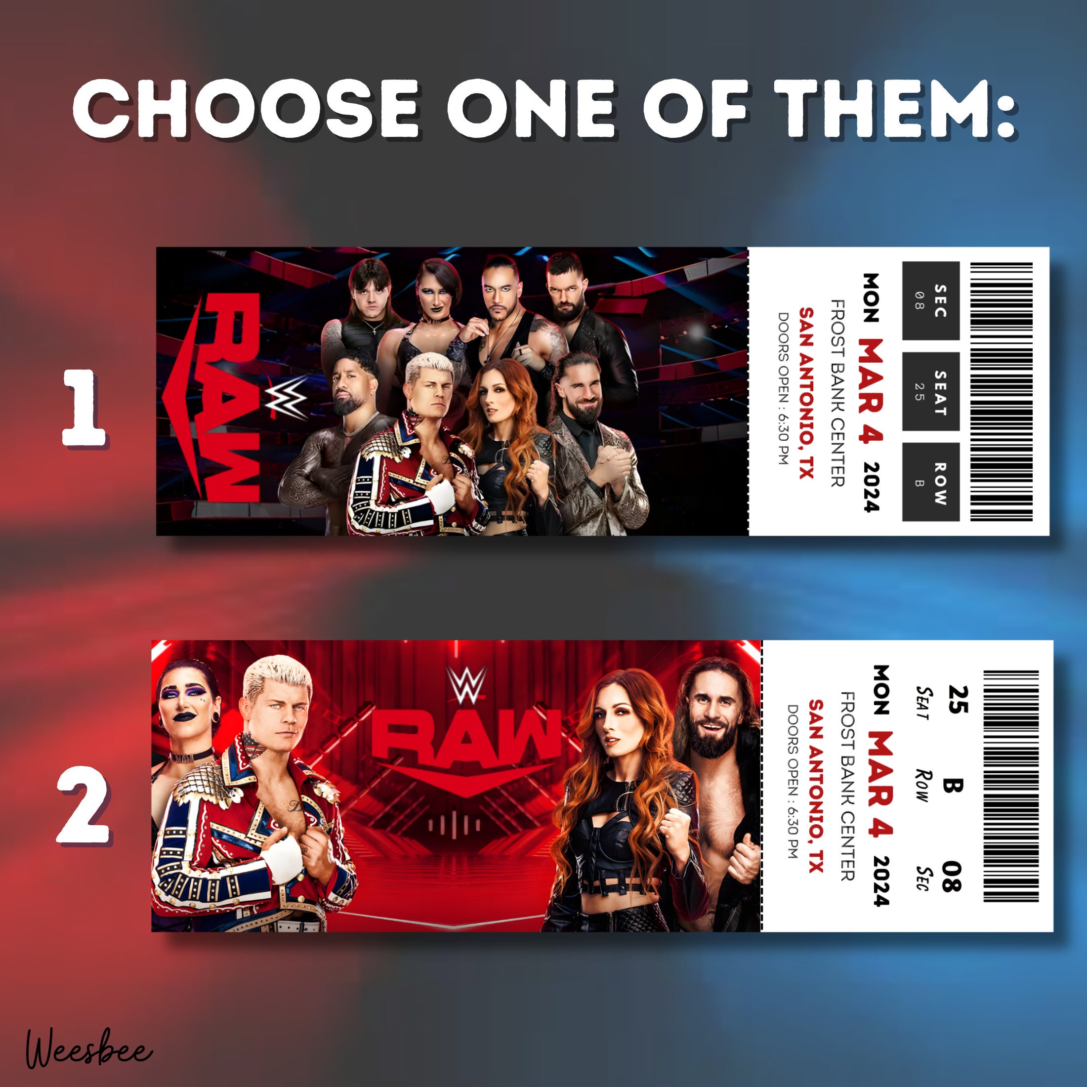 Printable WWE Ticket, RAW Ticket, Smackdown Ticket, 2024 Wrestling Show Pass, Surprise Gift