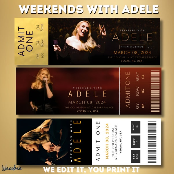 Customizable Adele Concert Ticket Stub Souvenir, Weekends with Adele in Las Vegas Ticket, Personalized Surprise Ticket , Instant Download
