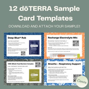 dōTERRA-voorbeeldkaartsjablonen (set van 12) | Bewerkbare canvaskaarten voor monsters van etherische olie | Hulpmiddelen voor wellnessadvocaten