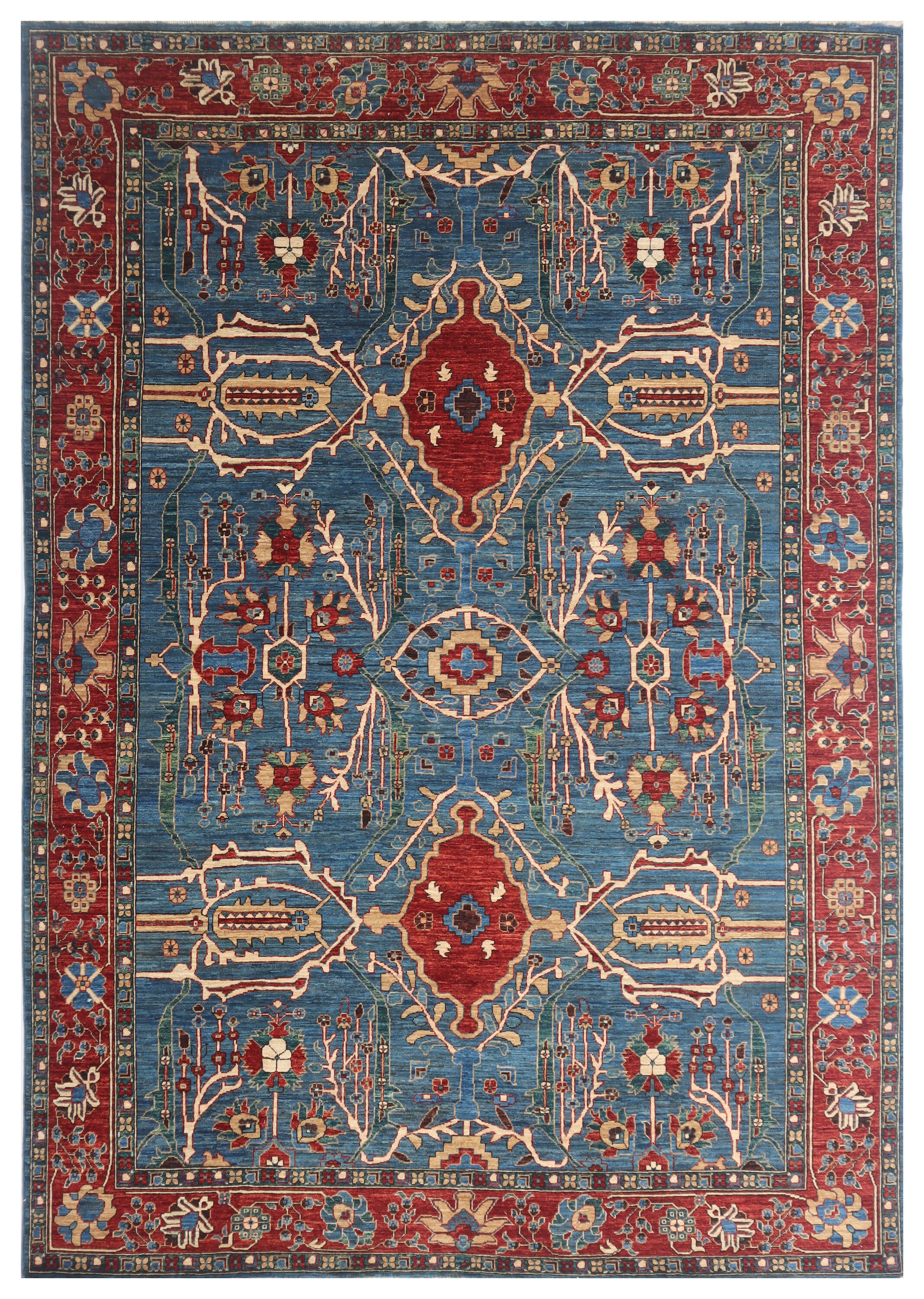 Hand-Knotted Afghani Bidjar Wool Rug – 9’x12’6” – Intricate Geometric & Floral Motifs