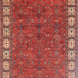 Alfombra de área de Heriz roja de 10x14 pies - Alfombra oriental de lana de tintes vegetales anudados a mano de estilo persa - Alfombra de dormitorio - Alfombra de sala de estar