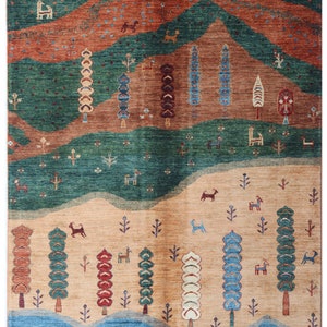 6X8 Tree Gabbeh Rug - Tree of Life Persion Style Hand Knotted Gabbeh Rug - Living Room Rug - Bed Room Rug - Bed Room Rug - Afghan Rug.