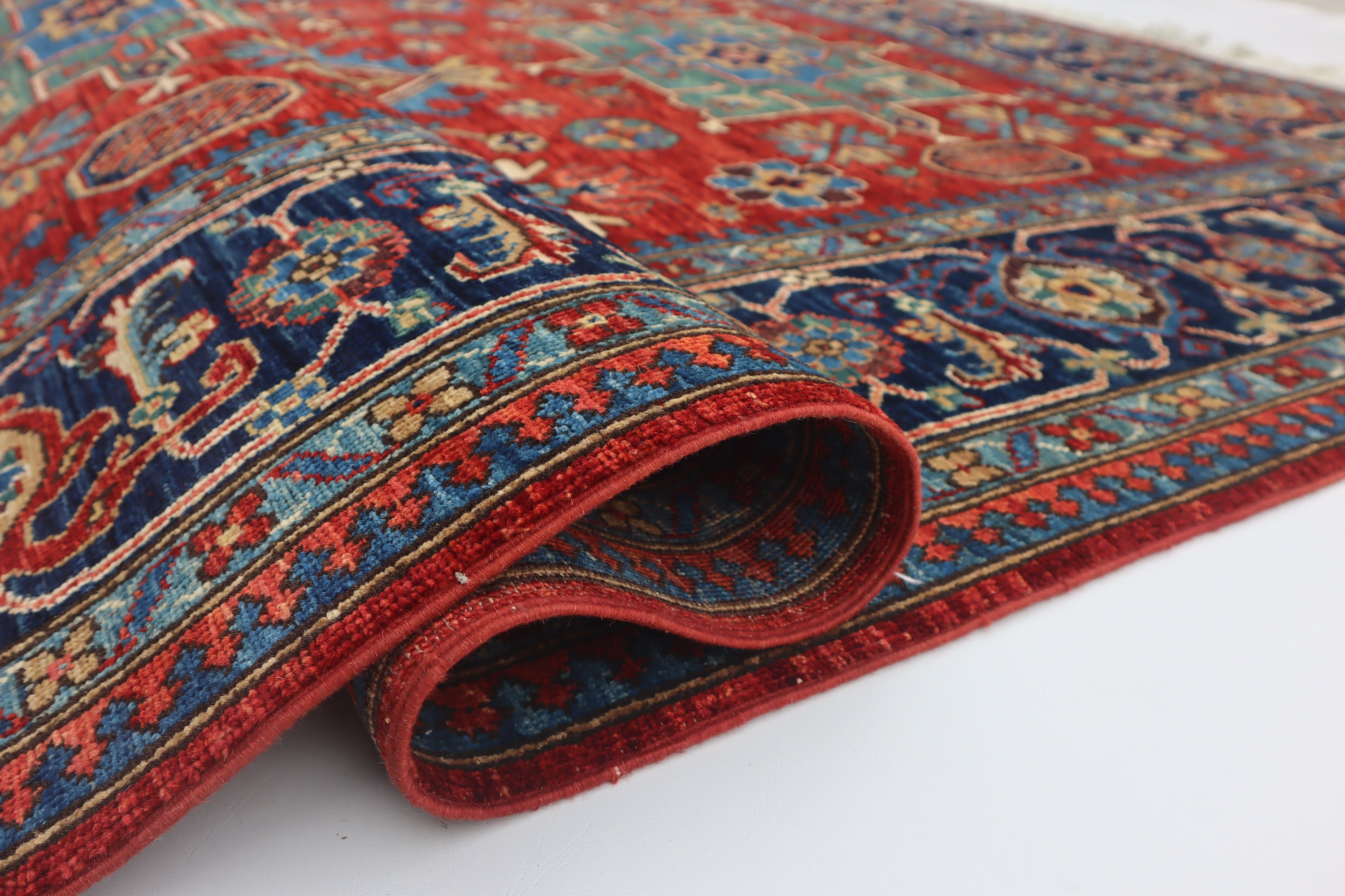 6x8ft Karaja Rug - Red Persian Style Hand Knotted Veg Dyes Wool Area ...