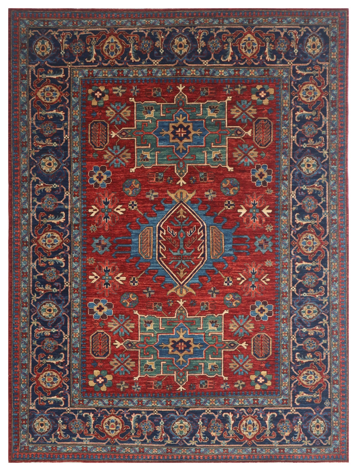 6x8ft Karaja Rug - Red Persian Style Hand Knotted Veg Dyes Wool Area ...