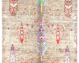6X8 FT Tree Gabbeh Rug Tree of Life Persion Style Hand Knotted Gabbeh ...