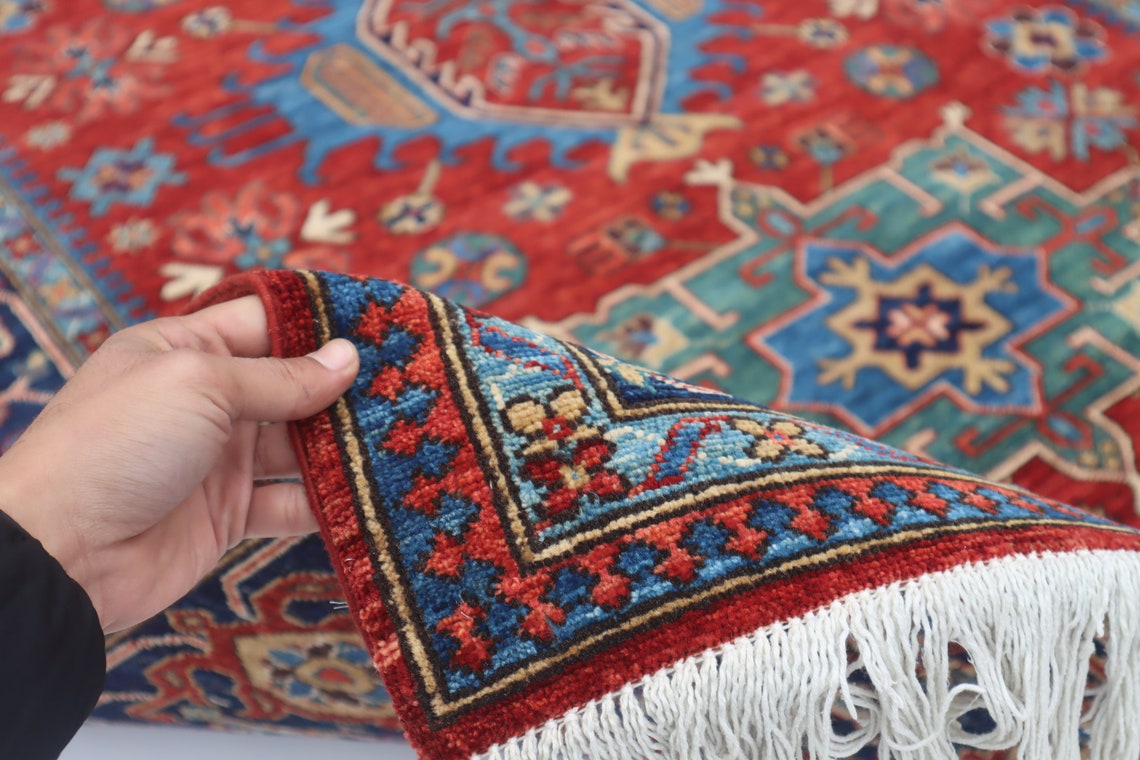 6x8ft Karaja Rug - Red Persian Style Hand Knotted Veg Dyes Wool Area ...