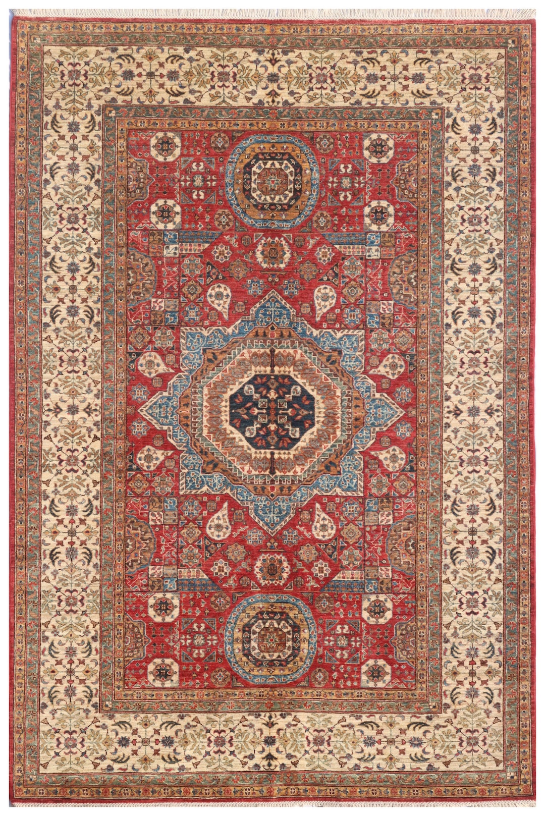 7x10 FT Red Mamluk Rug - Turkish Hand Knotted Veg Dye Wool Medallion ...