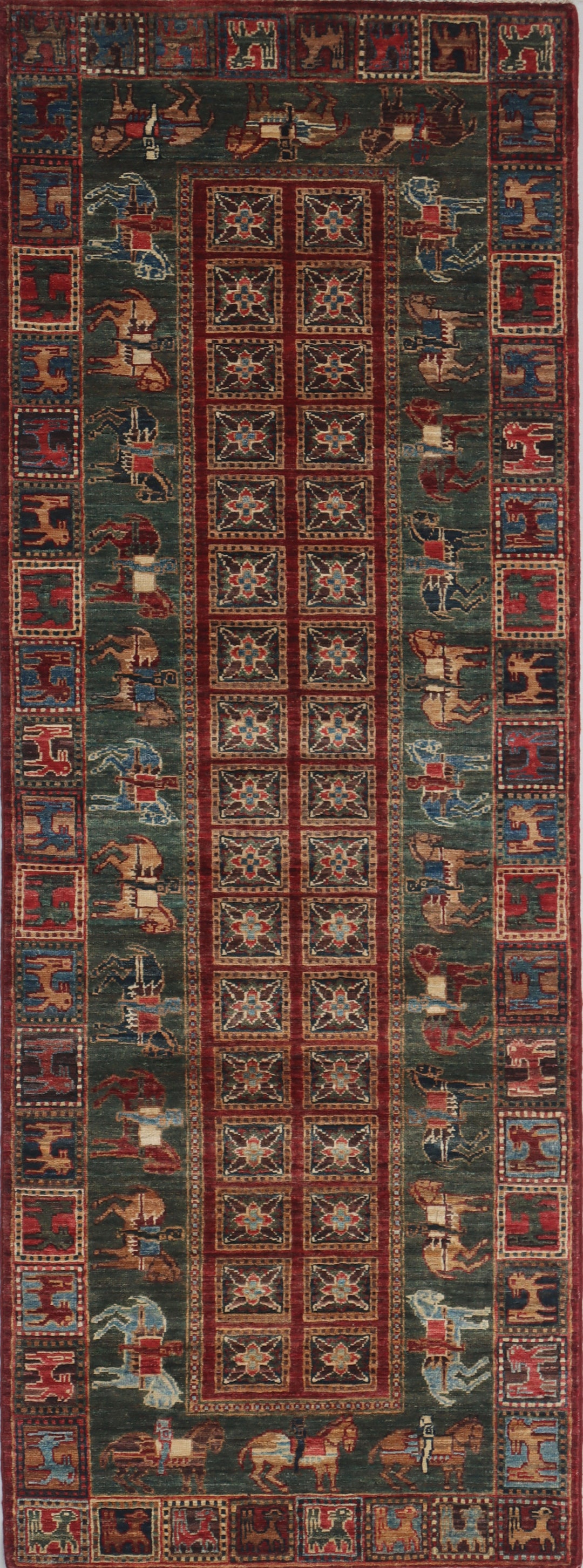 8FT Afghan Pazyryk Design Runner Rug Wool Natural Colors, Hand Knotted ...