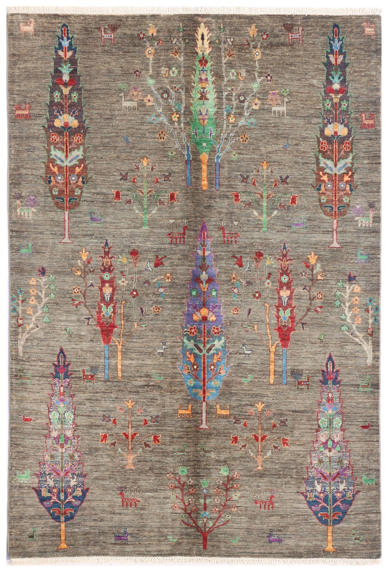 6X8 FT Tree Gabbeh Rug - Tree of Life Persion Style Hand Knotted Gabbeh ...